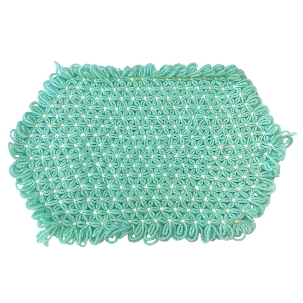 Vintage Handmade Crochet Doily Runner Mint Green Oval 18x12